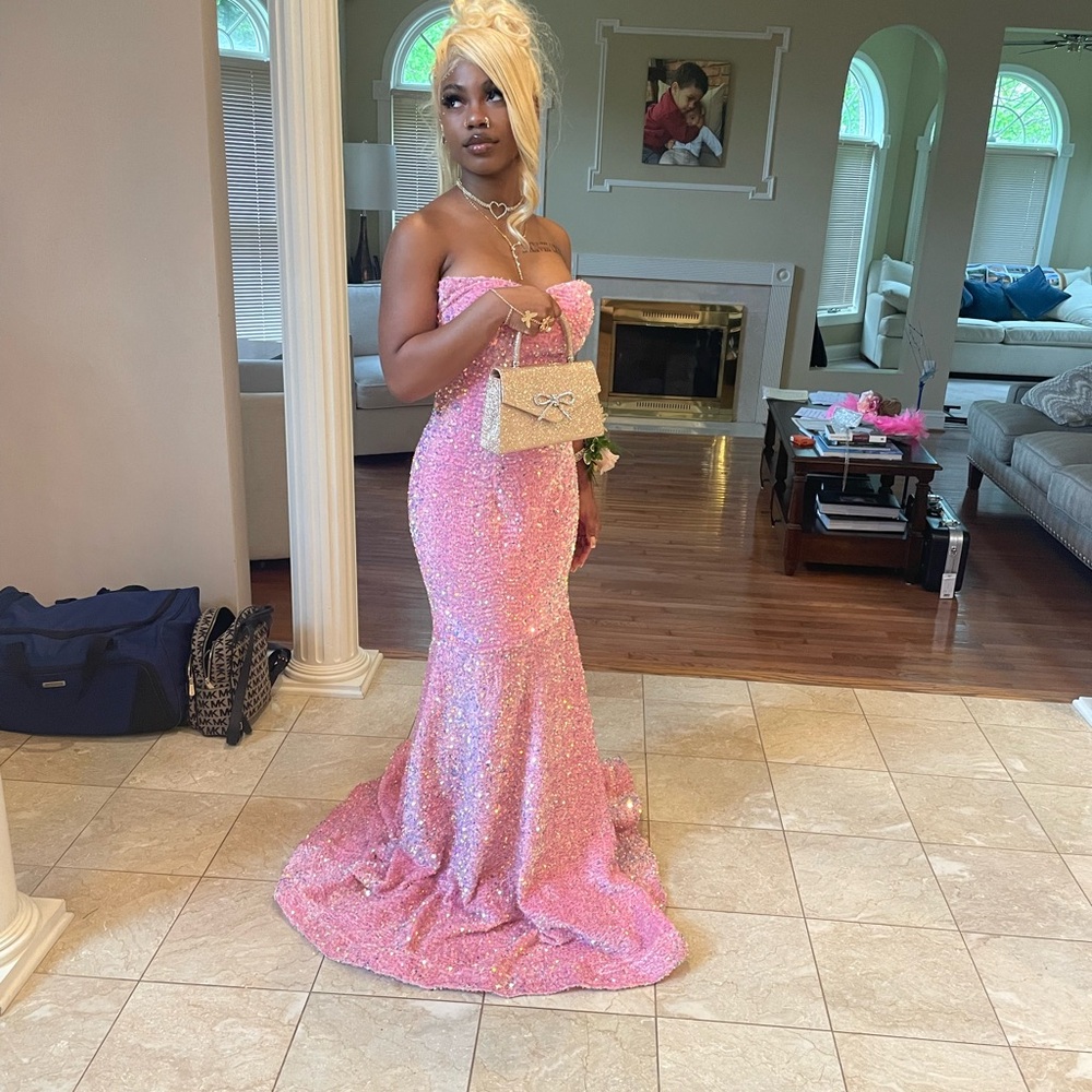 Alglist sequin pink prom dress (second photo is photo of dress on website)